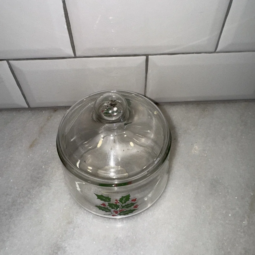 Vintage Christmas‎ Canister Apothecary Jar Candy Holly Indiana Glass